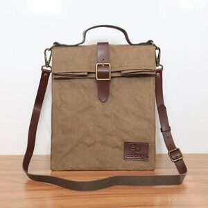 Eco Beige Washable Paper Crossbody Lunch Bag Vegan Leather Strap Sustainable NWT